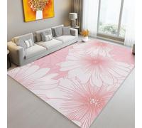 Washable Rugs Living Room Rug 50 x 80 cm Pink Non Slip, Dream Flowers Lines Modern Large Carpet - Bedroom Kitchen Hall Lounge Low Pile Soft Area Rugs