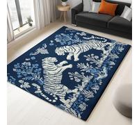 Washable Rugs Living Surreal Flowers Tiger With Non-Slip Backing, Soft Short Pile Rug 80 X 150 Cm Non Slip Carpet For Bedroom For Dining Room Home Office, Dark Blue