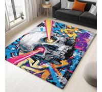 Washable Rugs Living Urban Graffiti Skull With Non-Slip Backing, Soft Short Pile Rug 140 X 200 Cm Non Slip Carpet For Bedroom For Dining Room Home Office, Multicolor