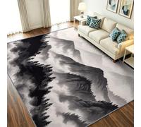 Washable Rugs Oriental for Living Room 100 x 150 cm, Soft Short Low Pile Mountains Pines Cloud Sea Area Rug, Non-Slip Floor Carpet for Bedroom Dining Room Kitchen Home Office, White