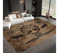 Washable Rugs Vintage Viking Pattern Wolf 60x90 cm Living Room Area Rugs Non Slip Carpet Rugs Short Pile Rugs for Bedroom Dining Room Kitchen Soft Large Rugs