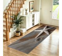 Washable Runner Rug 60 x 240 cm White Starfish & Wood Panel | Non-slip, Ocean Pattern Soft Short Pile Runners Carpet for Living Room, Bedroom, Kitchen Home Decor