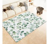 Washable Runner Rug 80 x 150 cm - Ultra Soft Short Pile Non-Slip Non-Shedding Stain Resistant Flannel, Watercolor Eucalyptus Leaves Green Carpet for Hallway Corridor Entry - White