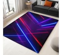 Washable Runner Rug 80 x 150 cm - Ultra Soft Short Pile Non-Slip Non-Shedding Stain Resistant Flannel, Abstract Futuristic Sci-Fi Lines Carpet for Hallway Corridor Entry - Neon Colour