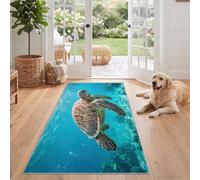 Washable Runner Rug 80 x 300 cm Green Sea Turtle Modern | Non-slip, Marine Life Pattern Soft Short Pile Runners Carpet for Living Room, Bedroom, Kitchen Home Decor