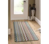 Washable Runner Rug for Entryway, Home Entrance, Kitchen, Hallway Doorway Vibrant Multi Colourful Non-Slip Durable Stain Resistant Rainbow Hall Rug Zig Zag Multi Green, 67 x 150 cm (2'3"x5')