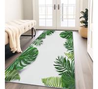 Washable Runner Rug for Hallway 60 x 120 cm, Grey-White Minimalist Spring Plants Palm & Monstera Leaf Hallway Runners Rugs, Non Slip Soft Long Rug, Door Kitchen Runner Carpet for Entryway Laundry