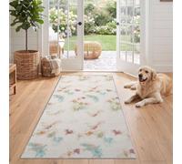 Washable Runner Rug for Hallway 80x240 cm, Abstract Minimalist Rug, Beige | Non Slip Low Pile Long Rug, Vintage Distressed Chic Runner Carpet, Stain Resistant, for Entryway Bedroom Kitchen Laundry