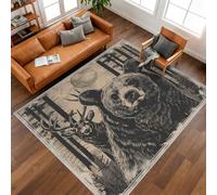 Washable Rustic Cabin Rugs Bedroom Accessories 60x110 - Wildlife Deer Bear Area Rugs for Kitchen Entryway, Non Slip Low Pile Door Matts Indoor Entrance, Home Decor H-91