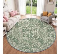 Washable Rustic Classic Plants Vine Elegant Scrollwork Round Rug 120 | European Vintage Circle Rugs for Bedroom Dining Room - Non Slip Bedside Rug Stain Resistant Sage Green Carpet for Nursery