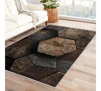 Washable Rustic Wooden Pattern Rugs for Living Room, Square Rugs 200 X 200 cm, Texture Vintage Design Area Rug Bedroom Decor, Non Slip Low Pile Soft Floor Carpet