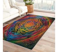 Washable Sacred Geometry Rugs for Living Room, Square Rugs 120 X 120 cm, Line Rune Mandala Design Area Rug Bedroom Decor, Non Slip Low Pile Soft Floor Carpet