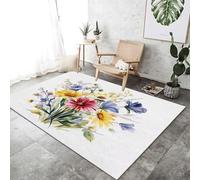 Washable Short Pile Rug 180x240 cmEasy Care Bedroom Carpet Abstract Floral Design for Living Room & Teen Room Customizable Watercolor Plant Print Ideal for Boys' Spaces