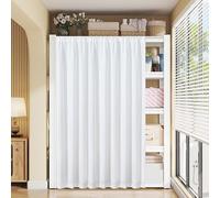 Washable Sliding Closet Curtain, White Dustproof Privacy Shelf Curtain, Shade Curtains, Self-Adhesive Whisper Track, No Drilling Required, For Kitchens and Wardrobe,A,W 160 cm x H 200 cm