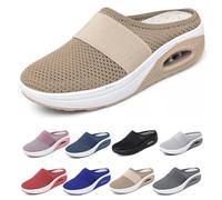 Washable Sliding Orthopedic Sliding Shoes,Women's Air Cushion Slip-On Walking Shoes Orthopedic Diabetic Walking Shoes,with Arch-Support for Women (Khaki,7)