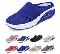 Washable Sliding Orthopedic Sliding Shoes,Women's Air Cushion Slip-On Walking Shoes Orthopedic Diabetic Walking Shoes,with Arch-Support for Women (Blue,8.5)