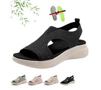 Washable Slingback Orthopedic Slide Sport Sandals,Summer Open Toe Rhinestone Bling Breathable Orthopedic Sandals Arch Support Comfortable Walking Sandal for Women (Black,37EU)