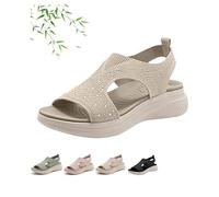 Washable Slingback Orthopedic Slide Sport Sandals, Summer Open Toe Rhinestone Bling Breathable Orthopedic Sandals Arch Support Comfortable Walking Sandal for Women (Beige,6)