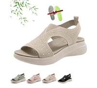 Washable Slingback Orthopedic Slide Sport Sandals,Summer Open Toe Rhinestone Bling Breathable Orthopedic Sandals Arch Support Comfortable Walking Sandal for Women (Beige,39EU)