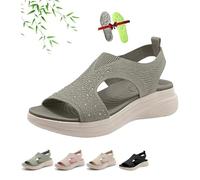 Washable Slingback Orthopedic Slide Sport Sandals,Summer Open Toe Rhinestone Bling Breathable Orthopedic Sandals Arch Support Comfortable Walking Sandal for Women (Green,36EU)