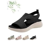 Washable Slingback Orthopedic Slide Sport Sandals, Summer Open Toe Rhinestone Bling Breathable Orthopedic Sandals Arch Support Comfortable Walking Sandal for Women (Black,2.5)
