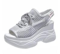 Washable Slingback Orthopedic Slide Sport Sandals, Women's Peep Toe Platform Ankle Strap Sneakers Casual Arch Support Beach Shoes (Grey,35EU)