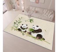 Washable Small Accent Rug 60x90 cm, Animals Panda Flannel Low-Pile Carpet with Non-Slip Backing, Beige Pet Friendly Indoor Doormat for Entryway Bedside Kitchen