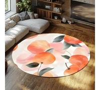 Washable Soft Rug Chinese Watercolor Art Round Area Rug 80cm Area Rugs Warm Orange Persimmon Fruit Cozy Floor Carpet for Bedroom Apartment Study Entryway