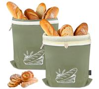 Washable Sourdough Bread Bags for Homemade Bread - 2 Pack 100% Cotton Canvas with Detachable Beeswax Liner & TPU Freezer Bag - Reusable Storage for Most Loaf Sizes, Sage Green