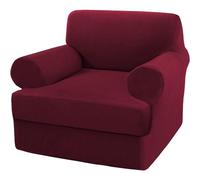 Washable Stretch Sofa Covers with T Cush Slipcover for Armchair Elastic Bottom Fur Protector Wine Red - & Slish Replacement