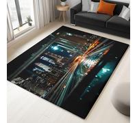 Washable Surrealism City New York Rug with Durable Edge Binding, Quality Deep Black Printed Carpet for Living Room, Indoor Outdoor Low-Pile Rugs 160 x 230 cm