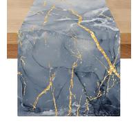 Washable Table Runner Spring 40 x 200 cm Summer Table Runner Modern Navy Blue and Grey Marble Gold Textured Table Decorations for Coffee Dining Room Dresser End Table