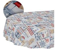 Washable Tablecloth Lotus Effect Easy Care Cotton Polyester Dirt-Repellent Outdoor Garden Tablecloth Maritime Oval 180 x 140 cm