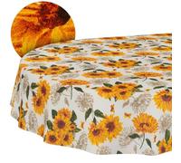 Washable Tablecloth, Lotus Effect, Easy Care, Made of Cotton, Polyester, Dirt-Repellent, Outdoor Garden Tablecloth, Sunflower, Oval, 200 x 140 cm