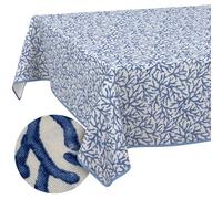 Washable Tablecloth, Lotus Effect, Easy Care, Made of Cotton, Polyester, Dirt-Repellent, Outdoor Garden Tablecloth, Coral Blue, 100 x 140 cm, with Piping Ribbon