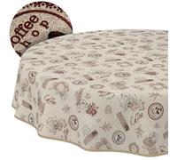 Washable Tablecloth, Lotus Effect, Easy Care, Made of Cotton, Polyester, Dirt-Repellent, Outdoor Garden Tablecloth, Coffee, Round, 140 cm, with Piping Band
