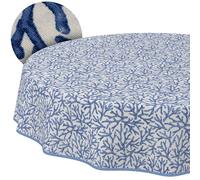 Washable Tablecloth, Lotus Effect, Easy Care, Made of Cotton, Polyester, Dirt-Repellent, Outdoor Garden Tablecloth, Coral Blue, Round, 140 cm, with Piping Band