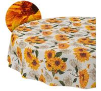 Washable Tablecloth, Lotus Effect, Easy Care, Made of Cotton, Polyester, Dirt-Repellent, Outdoor Garden Tablecloth, Sunflower, Round, 120 cm
