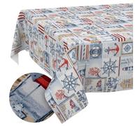 Washable Tablecloth, Lotus Effect, Easy Care, Made of Cotton, Polyester, Dirt-Repellent, Outdoor Garden Tablecloth, Maritime, 120 x 140 cm