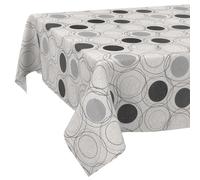 Washable Textile Fabric Tablecloth 100 x 140 cm Cotton Polyester Circles Grey for Indoor and Outdoor Use