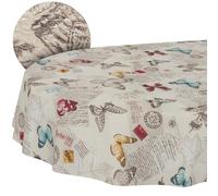 ANRO Washable Textile Fabric Tablecloth - Cotton and Polyester - Butterfly Pattern - Oval - 180 x 140 cm - Indoor and Outdoor Use