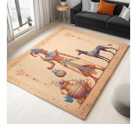 Washable Traditional Ancient Egypt Mysterious Rug with Durable Edge Binding, Quality Light Umber Printed Carpet for Living Room, Indoor Outdoor Low-Pile Rugs 180 x 240 cm