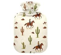 Washable Velvet Cover Heat Retention Warm Water Bag for Cold Winter | 6 Hours Heat Retention Performance Removable Cover Hot Bottle Muscle Soreness Relief Western Cowboy and Cactus
