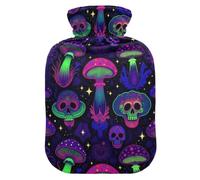 Washable Velvet Cover Heat Retention Warm Water Bag for Cold Winter | Detachable Separable Outer Sleeve Removable Cover Hot Bottle Muscle Soreness Relief Rainbow Mushroom Skull