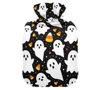 Washable Velvet Cover Heat Retention Warm Water Bag for Cold Winter | Leak Proof Threaded Bottle Lid Warm Water Bag Menstrual Discomfort Ease Halloween Cute White