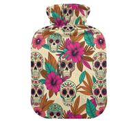 Washable Velvet Cover Heat Retention Warm Water Bag for Cold Winter | Machine Washable Outer Cover Warm Water Bag Holiday Gift Giving Sugar Skull Day Of Dead