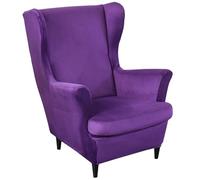 Washable Velvet Wing Chair Slipcovers - 2 Piece Large Stretch Cover for Wingback Armchair Soft Removable Slipcover in Black for Easy Care and Stylish Protection