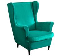 Washable Velvet Wing Chair Slipcovers 2 Piece Set - Large Black Stretch Cover for Wingback Armchair - Soft Removable Protection for Home Decor