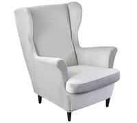Washable Velvet Wing Chair Slipcovers 2 Piece Set - Soft Stretch Black Wingback Armchair Covers for Large Chairs Removable & Easy to Clean