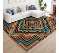 Washable Vintage Ethnic Aztec Rug 80 x 150 cm, Carpet Warm Orange Brown | Soft Non-Slip Southwestern Tribal Geometry Stripes Rug, Durable Carpet for Bedroom, Dining Room, Home Office